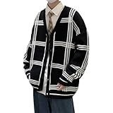 [エアバイ] チェック 柄 ニット カーディガン ソフトタッチ ゆったり Vネック 長袖 秋 冬 メンズ バイカラー ビジネス アウトドア トラベル ランニング キャンプ ルームウェア トレッキング スポーツ ダンス オフィスカジュアル ストリート レトロ vネック スリム ストレッチ オーバーサイズ ロングシーズン 細身 軽量 春秋 上着 作業服 登山 暖かい ブラック 3A-A14-BKXL