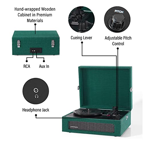 Image of Crosley CR8017B-DA Voyager Vintage Portable Vinyl Record Player Turntable with Bluetooth in /Out and Built-in Speakers, Dark Aegean