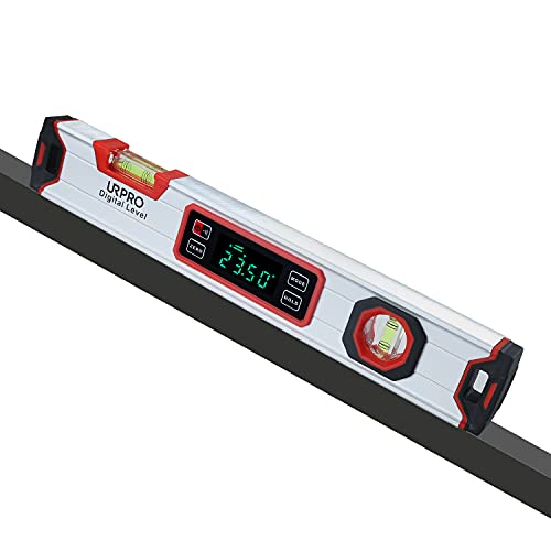 Inclinómetro URPRO, nivel digital de torpedo y transportador Imanes de neodimio con ranura en V Pantalla LCD brillante Nivel inteligente IP54 Resistente al polvo/agua Cover