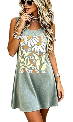 Image of LLHXRUI Sundresses for Women Sleeveless Boho Summer Dress Elegant Vacation Tank Dresses Casual Tunic Short Sun Dress