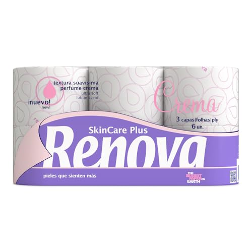 RENOVA Skin Care Plus Papel Higiénico Decorado Perfumado, 6 Unidades (Paquete de 1)