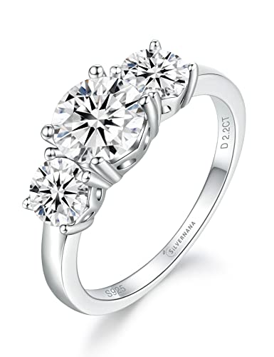 SILVERNANA Moissanite Engagement Ring Sterling Silver Rings with 18K White Gold Plated D Color VVS1 Lab Created Diamond Promise Ring Wedding Rings for Women