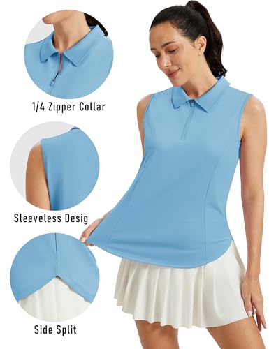 Image of MAGCOMSEN Womens Golf Shirts Sleeveless 1 /4 Zip Collared Polo Shirt UPF 50+ Quick Dry Workout Tank Tops Tennis