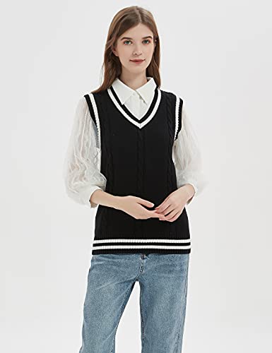 Gihuo Women's Sweater Vest V Neck Uniform Sleeveless Knitted School JK Pullover Tops Classic2