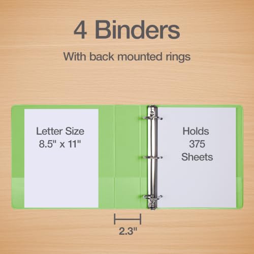 Image of Oxford 1.5 Inch 3 Ring Binders, 4 Pack, Assorted Colors, Holds 375 Sheets