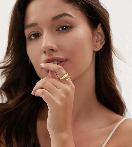 image for Poxtex Gold Rings for Women, Non Tarnish Stackable Gold Wedding Band J