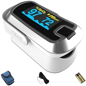 mibest OLED Finger Pulse Oximeter, O2 Meter, Dual Color White/Silver