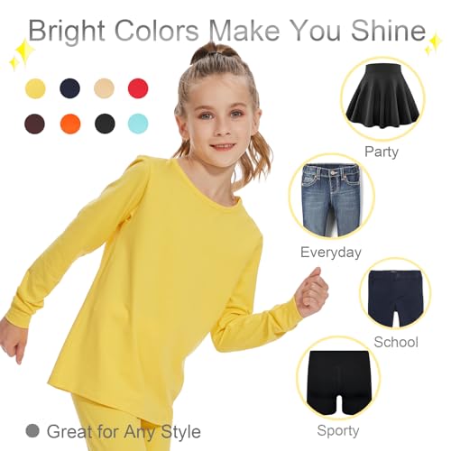 Image of 3T 4T 5T to 12 Years Girls Long Sleeve Shirts Kids Cotton T-Shirt Toddler Basic Crew Neck Top