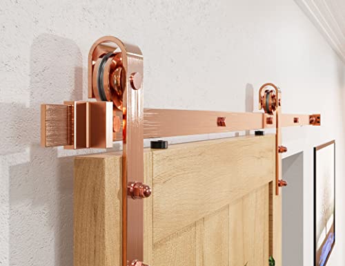 Roomtec 6.6Ft Colorful Sliding Barn Door Hardware Track Kit, Rose Gold Roller Kit For 1 Doors, J Shape(No Door) (6.6 Ft-J Shape-Rose Gold) #TOP3