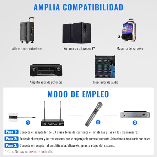 Miniatura 7 de Phenyx Pro Sistema De Micrófono Inalámbrico Con Estuche, Set De Micrófono Inalámbrico De Mano Para Canto, Karaoke, Iglesia, 2x30 Frecuencias Uhf Ajustables, Alcance 200ft Ptu-52