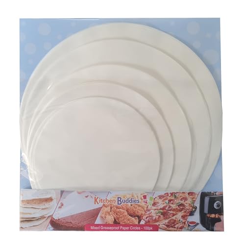 Kitchen Buddies Greaseproof Baking Parchment Circles - 6, 7, 8, 9 & 10 Inch - Pre-Cut Round Tin Liner Papers - Choose Size & Quantity (100, Mixed)