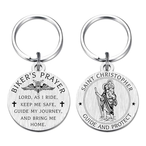Richesele Porte-clés de prière de motard – Cadeau de Saint Christophe – Accessoire religieux de moto pour homme – Jeton d'ange gardien pour motards