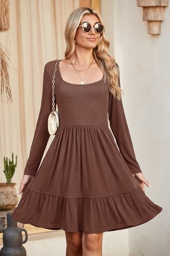 Image of Newshows Women's 2026 Summer Casual Square Neck Ruffle A Line Beach Vacation Sundress Work Business Dress with Pockets