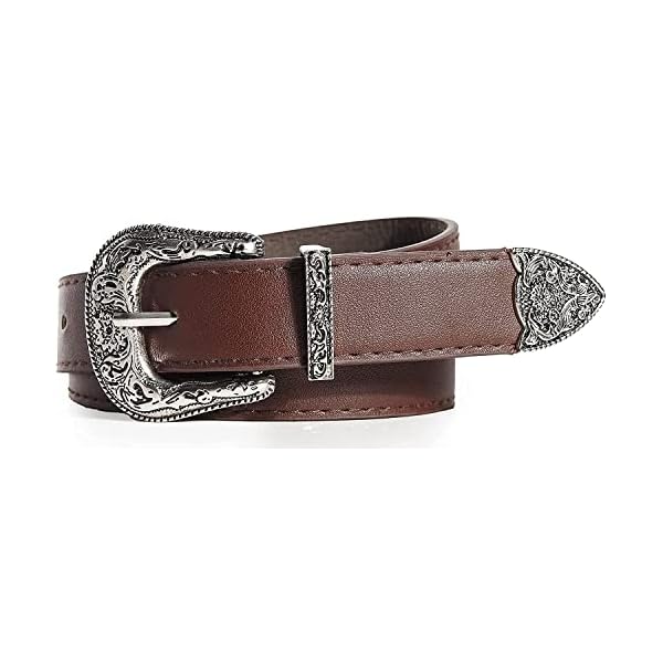 INOGIH Western-Leather-Belts-Women Vintage Waist-Belts with Hollow Out Flower Buckle, Coffee, One_Size - Image 7