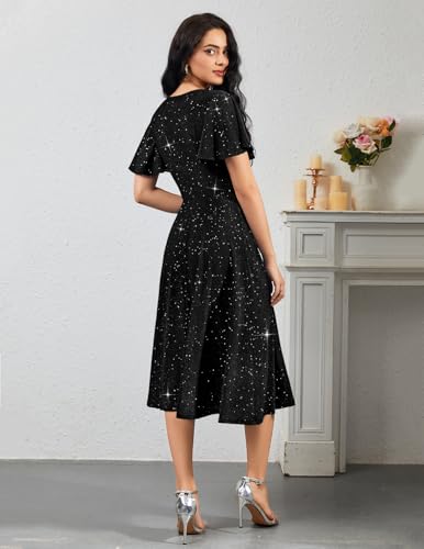 Image of Bridesmay Women's Formal Wedding Guest Dress for Women 2026 Short Sleeve Fit and Flare Tea Party Dresses