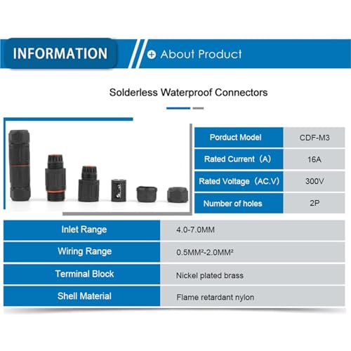 Lot de 10 connecteurs de bornes à sertir à vis étanches IP68 à 2 broches for usage extérieur - Connecteurs de fils électriques isolés