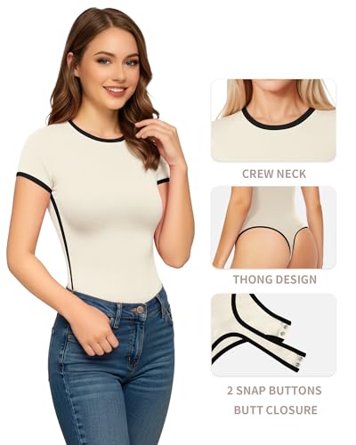 Image of MANGOPOP Women's Round Neck Short Sleeve Bodysuit T Shirts Basic Body Suit Tops