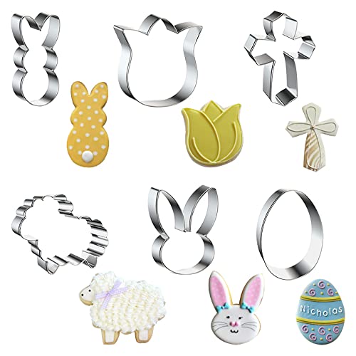 6 Pieces Easter Metal Cookie Cutters Set For Kitchen Baking, Easter Egg Rabbit Cross Cookie Mold Stainless Steel For Easter Day Holiday Party Baking Gift Small Biscuit Cutters #TOP19
