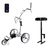 Wingscaddy Electric Golf Push Cart with Remote Control – Up to 36 Hole & 1500 Life Cycle Lithium Battery Twin Motors Lightweight MAX-300 Silver Body with Chair