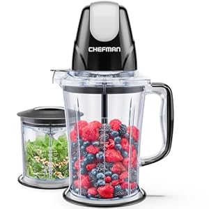 CHEFMAN 2-in-1 Food Processor and Portable Blender with 400W Motor, 2-Tiered Blade System, Ice Crusher – Ideal for Smoothies, Purees, Chopped Vegetables and More – Large and Small Jars, Pulse Function