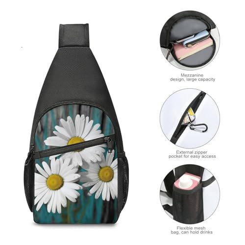 Mochila tipo sling Daisy Flowers blanca con diseño floral miniatura 5