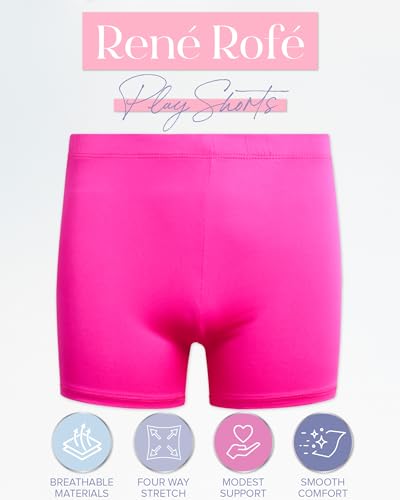 Rene Rofe Girls' Cartwheel Shorts - 4 Pack Dance Bike Shorts with Comfort 4-Way Stretch Play Shorts for Girls (Sizes: 6X-14), Size 7-8, Neon Pink/Black/Black - Thumbnail 2