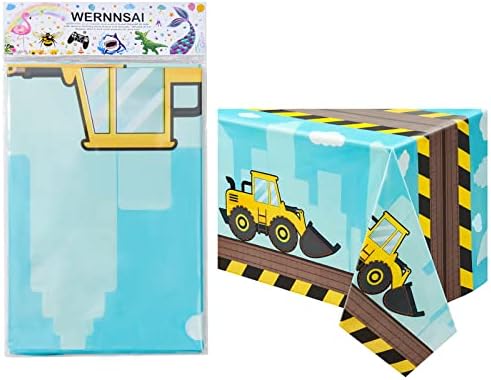 WERNNSAI Dump Truck Table Covers - 1 PCS 274 x 137 cm Disposable Printed Plastic Tablecloth, Party Supplies for Kids Boys Birthday Construction Party Decorations