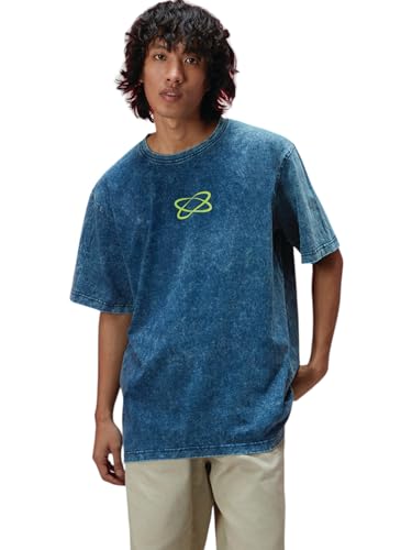 Image of Veirdo Heavy GSM Pure Cotton Men's Graphic Print Oversized Fit Half Sleeve Round Neck Cotton Acid Wash Print T-Shirt in Different Colors with Sizes ranging from S to 2XL.