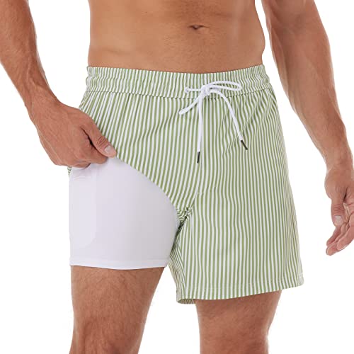 Image of BRISIRA Mens Swim Trunks Swim Shorts Quick Dry 5 inch Inseam Beach Shorts with Compression Liner and Zipper Pocket