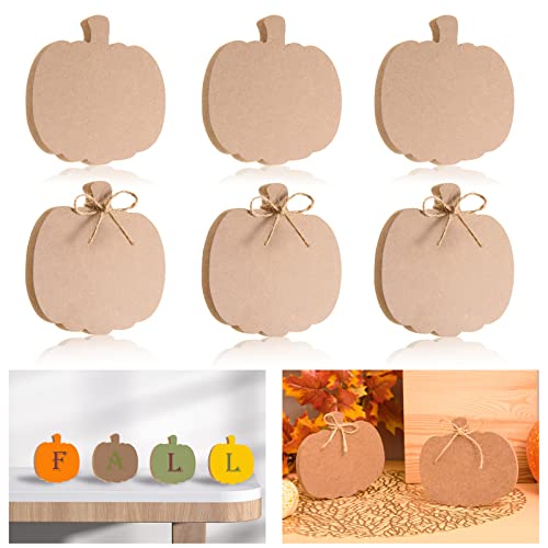 24 Pcs Fall Wooden Pumpkin Cutouts - Unfinished Thick Wood Pumpkin Shaped Table Signs with Ropes for DIY Craft Autumn Harvest Thanksgiving Halloween Home Tiered Tray Kitchen Decor