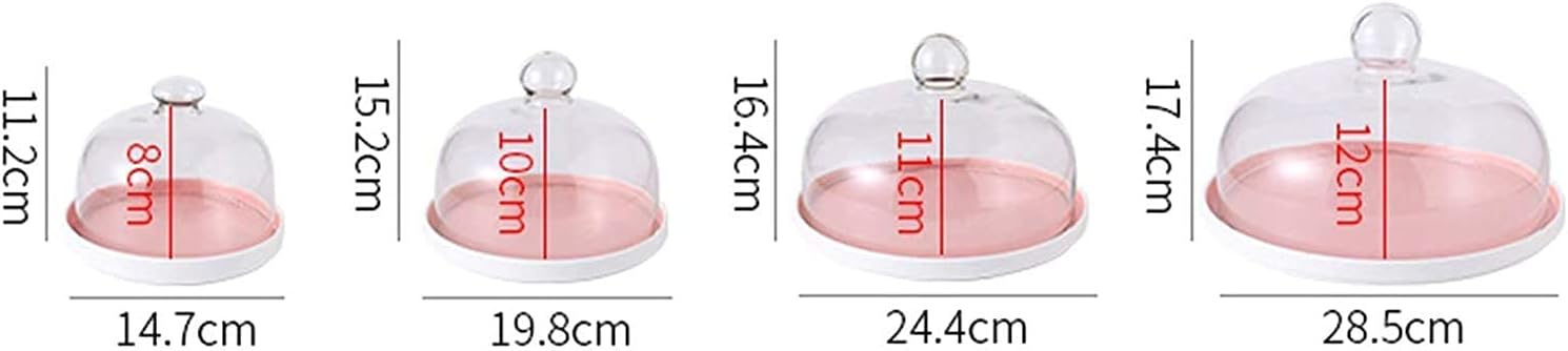 Cake Cheese Tray with Glass Dome Cover Food Preservation Box Set Pink Ceramic Dessert Tasting Plate Transparent Dust Cover Decorative Serving Tray (Size : 19.8cm) (24.4cm) image 2