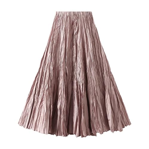 Womens A-Line Pleated Skirt Elastic High Waist Long Skirts Casual Flowy Big Swing Skirt for Wedding Prom Party 2025
