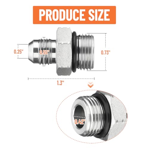 Image of 10 Pack Hydraulic Hose Adapter Fittings: 3 /8 inch JIC 37 Male x #8 SAE /ORB Male, Straight Tube Fitting Kits with Protection Cover