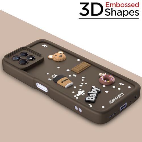 Image of Outlouders Back Cover for Realme Narzo 50 4G / Realme 8i 4G | 3D Cartoon Bear Cute Fun Silicone Full Body Protection Bumper Case (Brown)