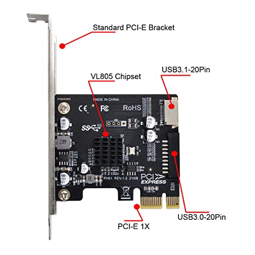 CY Card 5Gbps Type-E USB 3.1 Front Panel Socket & USB 3.0 20Pin to PCI-E 1X Express Adapter for Motherboard - Image 2