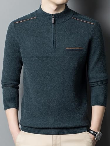 Winter Men's Half-High Collar Zippered Thickened Sweater,Casual Warm Middle-Aged Knitted Sweater3