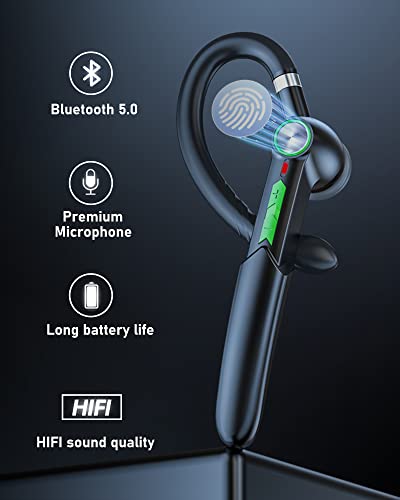 Mosonnytee Headphones Wireless Bluetooth Earpiece For Cell Phone Single Ear Phone Bluetooth Earpiece With Microphone Lightweight Earhook Handsfree Bluetooth Earpiece For Android 7-Hrs Usage (Green) #TOP6