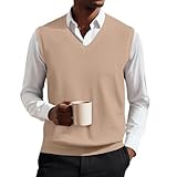 IAJDKMEK Men's Fashion Mens Sweater Vests Casual Fall Sleeveless V Neck Knit Pullover Plus Size Loose Fit Business Formal Waistcoat Khaki X-Large