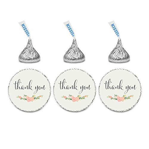 Andaz Press Chocolate Drop Labels Stickers, Thank You, Floral Roses, 216-Pack, for Wedding Birthday Party Baby Bridal Shower Kisses Party Favors Decor Envelope Seals