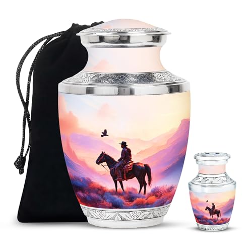 Image of Cowboys Urn - Cremation Urn Human Ashes - Combo 1 - Large with 3 Inch Pack of 1 - Funeral Urns Adult Ash - Memorial Urns for Adult Ash - Keepsake for Ashes