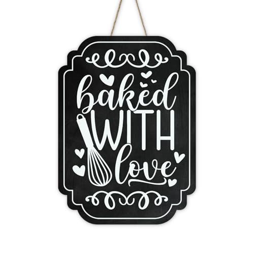 Bolisom Baked with Love Kitchen Front Door Sign, Retro Black