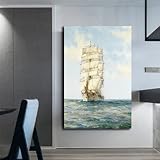 Impressions Sur Toile Modernes Paysage Marin Pop Art Navire Voile Dans Les Vagues Peintures Murales Bateaux Photos pour La Décoration De Salon 60x80cm(24x31in) Cadre Intérieur