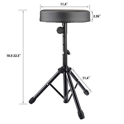 Drum Stool Adjustable Height Rotatable Drum Throne Padded Seat for Kid & Adult (Black)