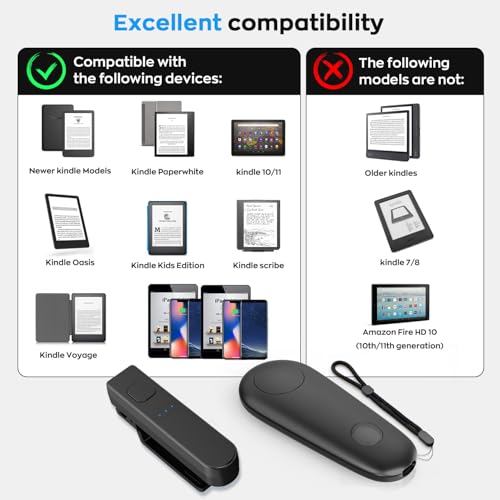 RF Fernbedienung Seitenwenden zum Lesen auf Kindle Paperwhite Oasis Scribe, Page Turner auf iPad, iPhone, Android Tablets, Fernbedienung Phone, Kamera Videoaufzeichnung,Schwarz Kleiner Clip