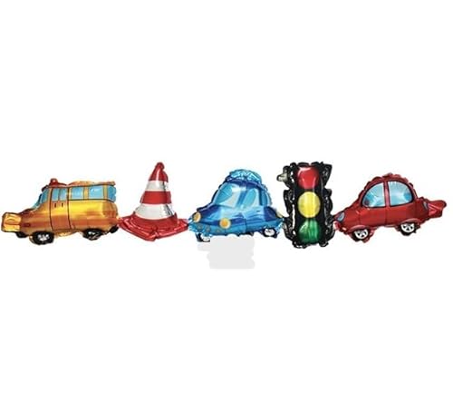 Pallone PALLONCINO in foil MYLAR ghirlanda - Garland - VEICOLI - pullman, birillo stradale/cono spartitraffico, macchina, semaforo 104X24 cm- gonfiabile ad aria - FORNITO SGONFIO