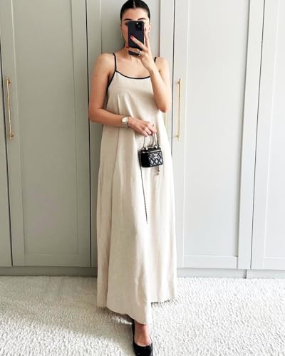 Shy Velvet Women's 2025 Summer/Fall Linen Maxi Dress Contrast Spaghetti Strap Dress Backless Casual Party Slip Dresses2