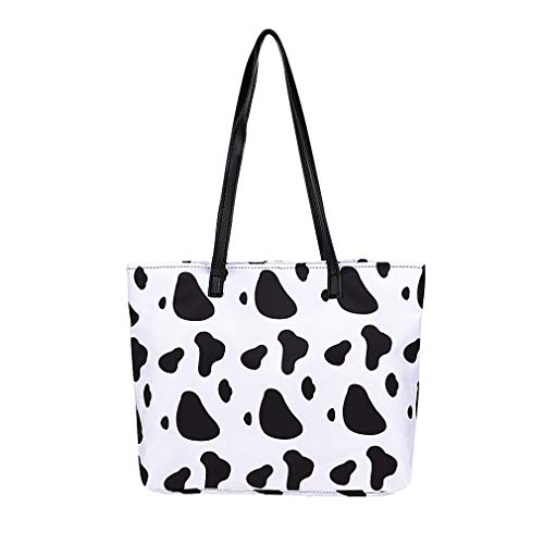 DOCILA Big Size Kitchen Handbags Cow Print Shopper Tote Bags Foldable Market Vegetable Totes Lightweight Metal Buckle Grocery Handbags (White)