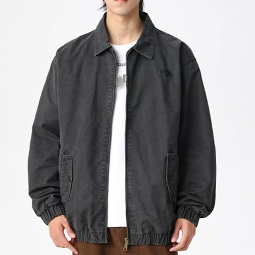 Men's Washed Cotton Bomber Jacket Fashion Zip Up Loose Fit Long Sleeve Jean Jackets2