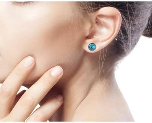Natural Blue Copper Turquoise Stud Silver Earrings, 925 Sterling Silver Gemstone Earrings, Designer Silver Earrings, Handcrafted Earrings Gift
