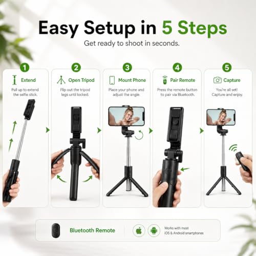 Image of UNBREAKcable 3-in-1 Bluetooth Selfie Stick Tripod with Wireless Remote Bluetooth Selfie Stick (Black, Remote Included) R1